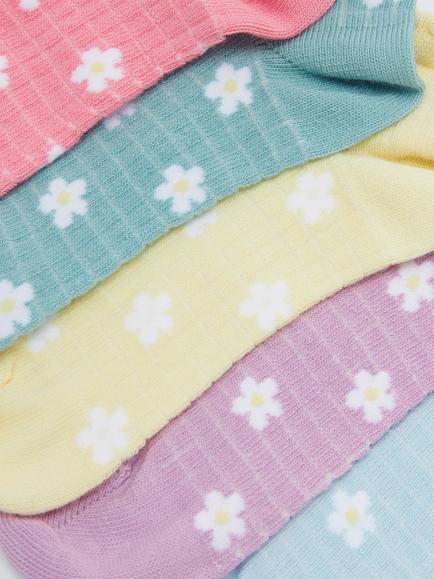 John Lewis Kids' Floral Cotton Rich Trainer Socks, Pack of 7, Multi - view 2, Multi