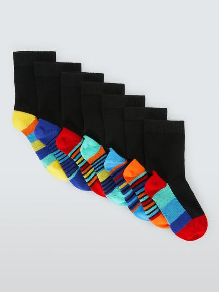John Lewis Kids' Cotton Rich Ankle Socks, Pack of 7, Black, Black