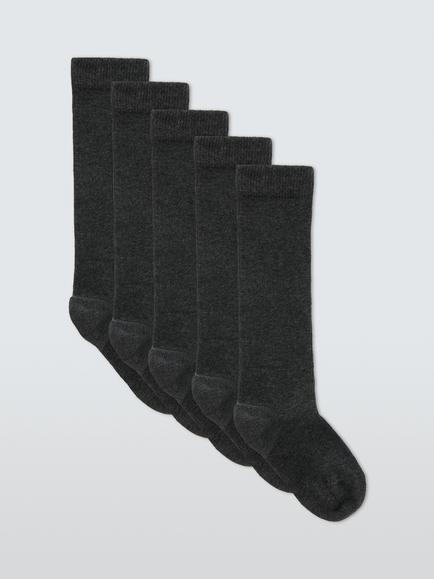 John Lewis Kids' Cotton Rich Knee High Socks, Pack of 5, Charcoal, Charcoal