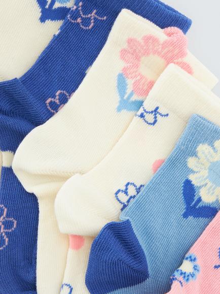 John Lewis Kids' Organic Cotton Floral Ankle Socks, Pack of 7, Multi - view 2, Multi