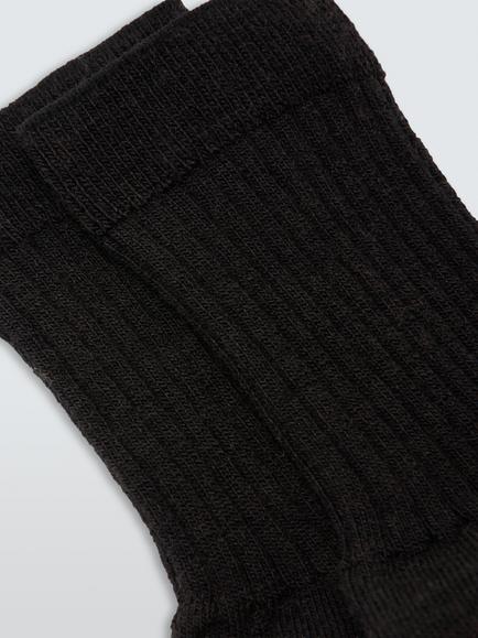 John Lewis Ribbed Wool Crew Socks, Black - view 2, Black