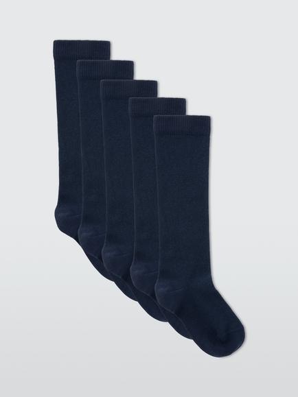 John Lewis Kids' Knee High Socks, Pack of 5, Navy, Navy