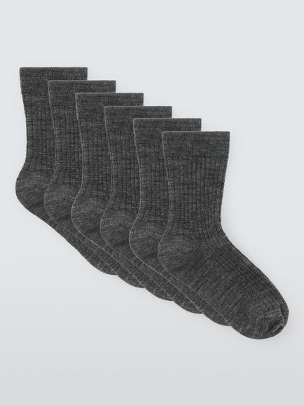 John Lewis Kids' Wool Rich Ankle Socks, Pack of 3, Charcoal, Charcoal
