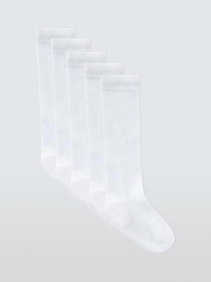 John Lewis Kids' Cotton Rich Knee High Socks, Pack of 5, White