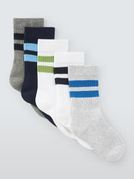 John Lewis Kids' Organic Cotton Stripe Sports Socks, Pack of 5, Multi, Multi