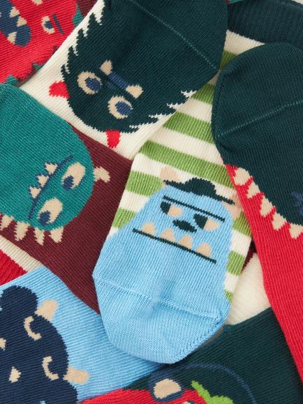 John Lewis Kids' Organic Cotton Monster Ankle Socks, Pack of 7, Multi - view 2, Multi