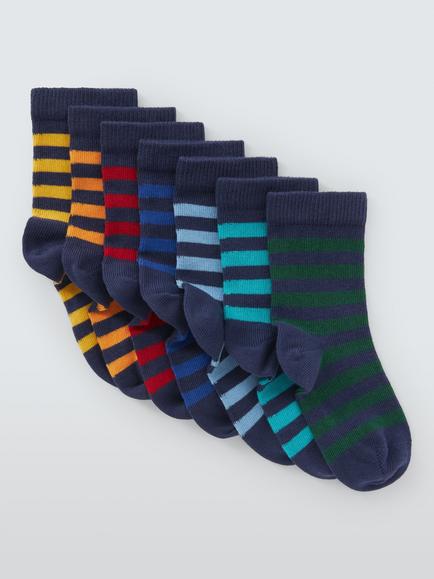 John Lewis Kids' Organic Cotton Rich Stripe Ankle Socks, Pack of 7, Multi, Multi