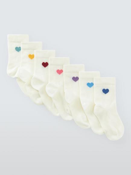 John Lewis Kids' Organic Cotton Rich Heart Ankle Socks, Pack of 7, Multi, Multi