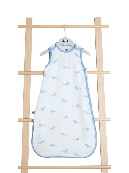 JoJo Maman Bébé Baby Whale Sleeping Bag, 1 Tog, White/Blue - view 2, White/Blue