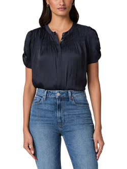 PAIGE Diego Satin Puff Sleeve Top, Navy, Navy