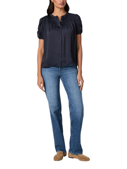 PAIGE Diego Satin Puff Sleeve Top, Navy - view 2, Navy