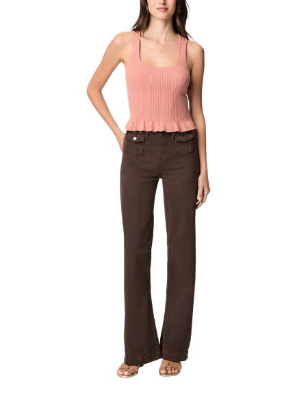 PAIGE Leenah Patch Pocket High Rise Wide Leg Jeans, Rich Chocolate, Rich Chocolate