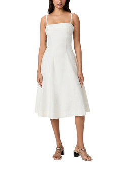 PAIGE Pippa Sleeveless Denim Midi Dress, White, White