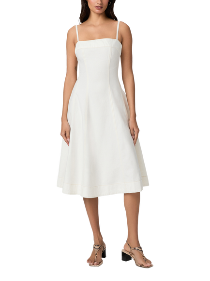 PAIGE Pippa Sleeveless Denim Midi Dress, White, White