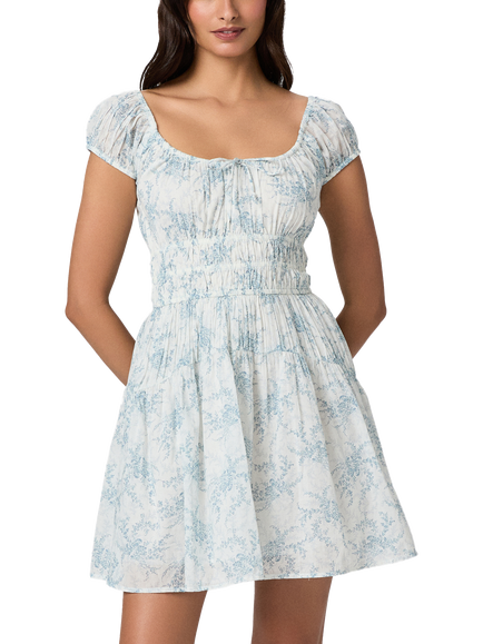 PAIGE Rosewood Floral Cotton Mini Dress, Blue/White - view 2, Blue/White