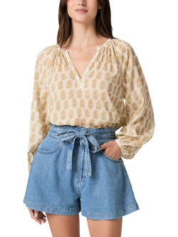 PAIGE Olvera V-Neck Floral Embroidered Cotton Blouse, Cream/Orange, Cream/Orange