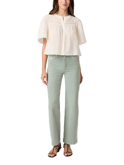PAIGE Pasadena Short Sleeve Lace Trim Cotton Blend Blouse, White - view 2, White