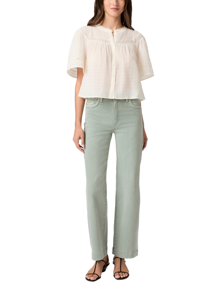 PAIGE Pasadena Short Sleeve Lace Trim Cotton Blend Blouse, White - view 2, White