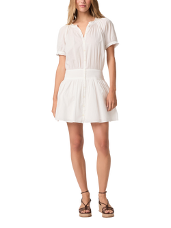 PAIGE Nisha Short Puff Sleeve V-Neck Cotton Mini Dress, White, White