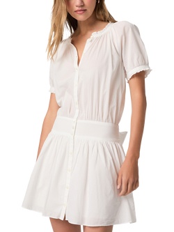 PAIGE Nisha Short Puff Sleeve V-Neck Cotton Mini Dress, White - view 2, White