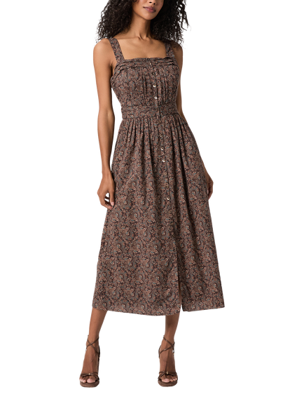 PAIGE Temecula Sleeveless Paisley Print Midi Dress, Brown/Multi, Brown Multi
