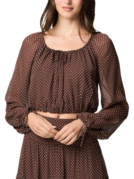 PAIGE Capricorn Scoop Neck Polka Dot Blouse, Brown/Cream, Brown/Cream
