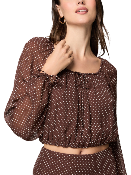 PAIGE Capricorn Scoop Neck Polka Dot Blouse, Brown/Cream - view 2, Brown/Cream