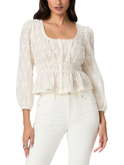 PAIGE Jay Cotton Blend Embroidered Floral Blouse, White, White