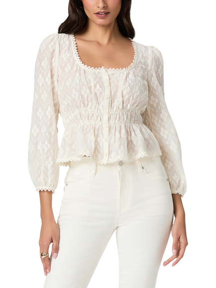 PAIGE Jay Cotton Blend Embroidered Floral Blouse, White, White