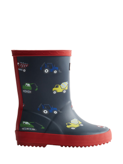 Hunter Kids' First Construction Print Wellington Boots, Navy/Military Red, Navy/Military Red