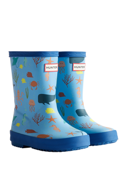 Hunter Kids' First Ocean Print Wellington Boots, Dragonfly Blue - view 2, Dragonfly Blue