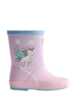 Hunter Kids' First Unicorn Print Wellington Boots, Blue/Parfait Pink, Blue/Parfait Pink