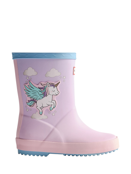Hunter Kids' First Unicorn Print Wellington Boots, Blue/Parfait Pink, Blue/Parfait Pink