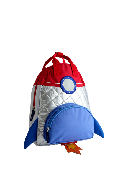 JoJo Maman Bébé Kids' Quilted Space Rocket Backpack, Silver, Silver
