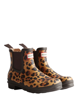 Hunter Original Chelsea Leopard Print Boots, Brown - view 2, Brown
