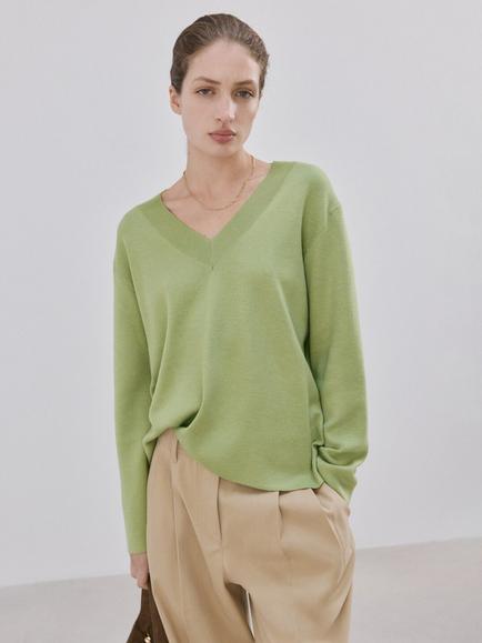 Mango V-Neck Fine Knit Jumper, Green, Green