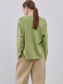 Mango V-Neck Fine Knit Jumper, Green - view 2, Green