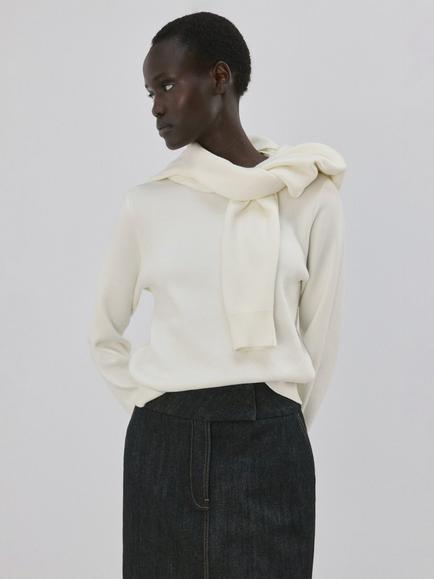 Mango Round Neck Button Sleeve Jumper, Raw, Raw