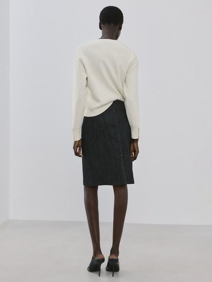 Mango Round Neck Button Sleeve Jumper, Raw - view 2, Raw