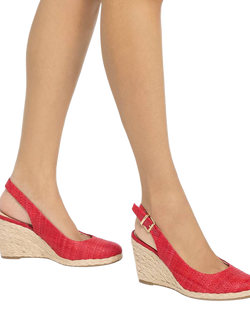 Dune London Capable Wide Fit Raffia Wedge Heel Court Shoes, Red - view 2, Red