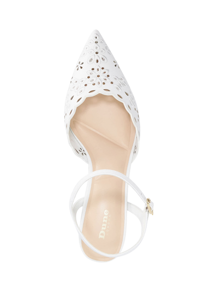 Dune London Convincing Floral Cut Kitten Heel Court Shoes - view 2, White Leather