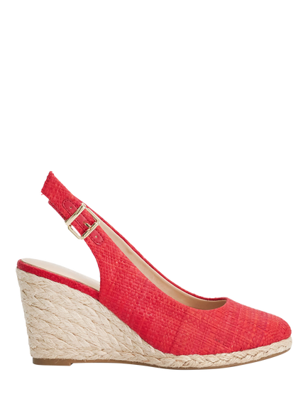 Dune London Capable Raffia Wedge Heel Court Shoes, Red, Red
