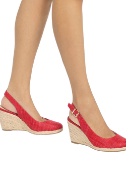 Dune London Capable Raffia Wedge Heel Court Shoes, Red - view 2, Red