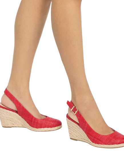 Dune London Capable Raffia Wedge Heel Court Shoes, Red - view 2, Red