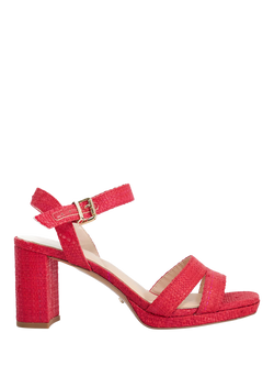 Dune London Manifesting Raffia Block Heeled Sandals, Red, Red