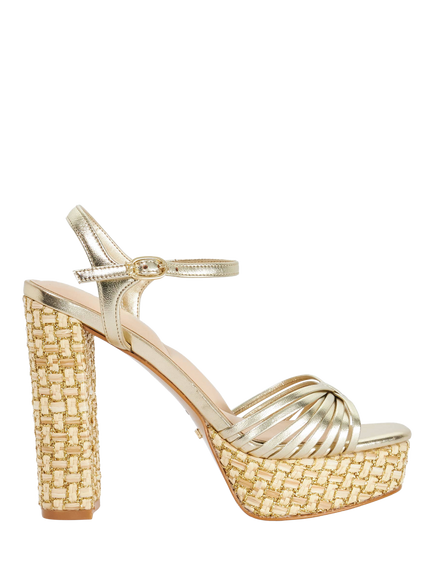 Dune London Minogue Platform Block Heel Sandals, Gold Leather