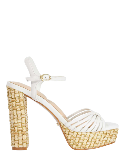 Dune London Minogue Platform Block Heel Sandals, White Leather