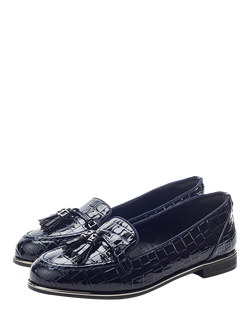 Moda in Pelle Eriinn Croc Effect Tassel Loafers, Navy - view 2, Navy