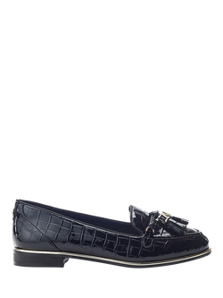 Moda in Pelle Eriinn Croc Effect Tassel Loafers, Black, Black