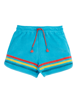 Frugi Kids' Coast Stripe Towelling Shorts, Tropical Sea